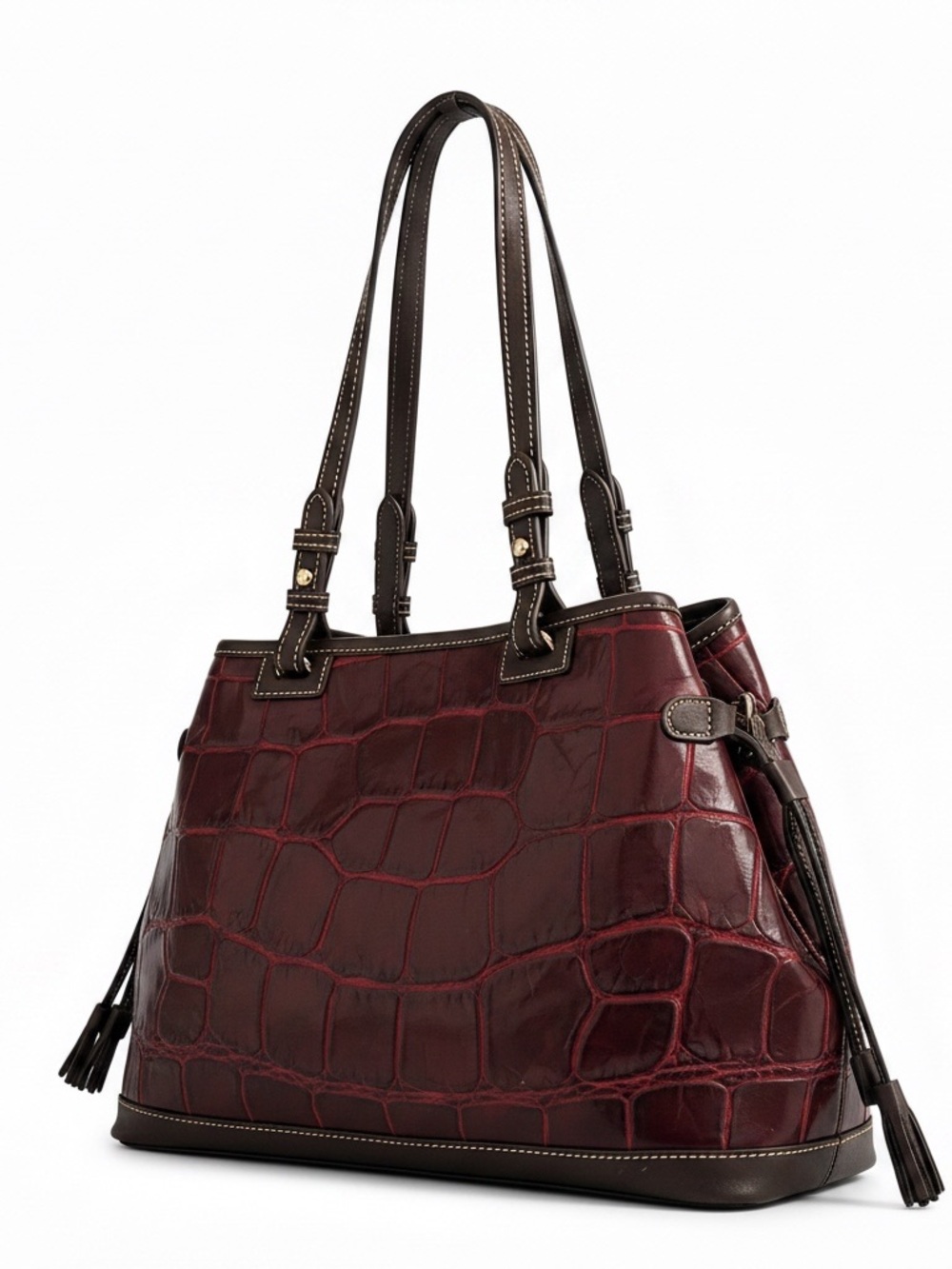 Dooney & Bourke Burgundy Croc Embossed Leather Large Tassel Shoulder Tote - Picture 5 of 15